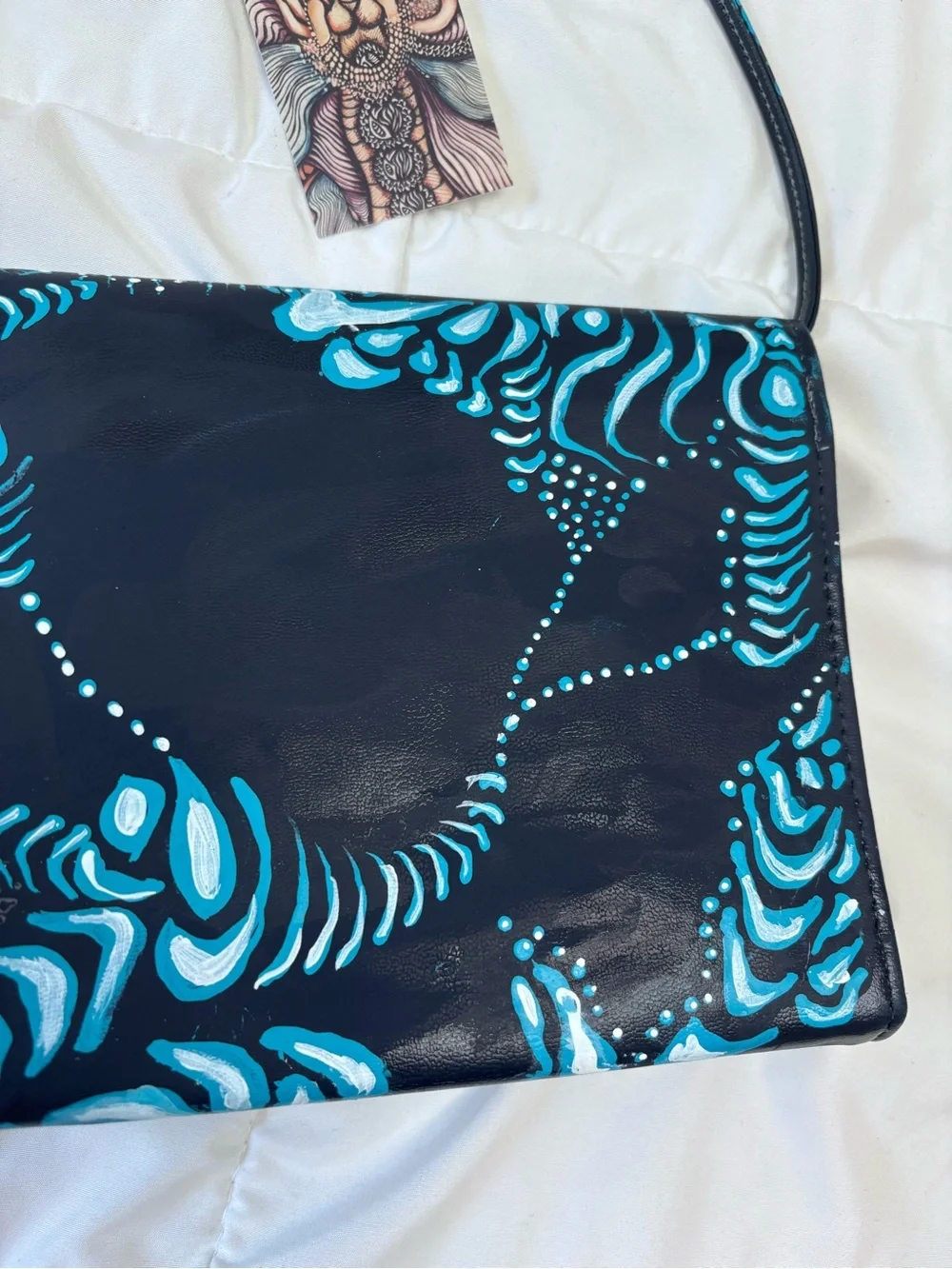 Blue Patterned Women's Crossbody Bag. Hand painted. One of a kind.